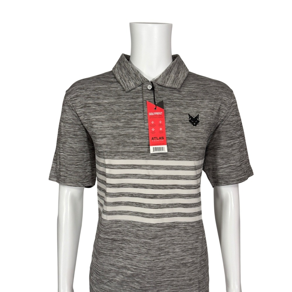 Atlas Premier Mens Grey Space Dye Striped Golf Polo Shirt Size Large NWT‎ - Picture 12 of 12